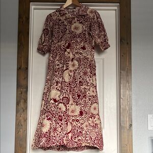 Umgee Burgundy and Beige Patterned Midi Dress